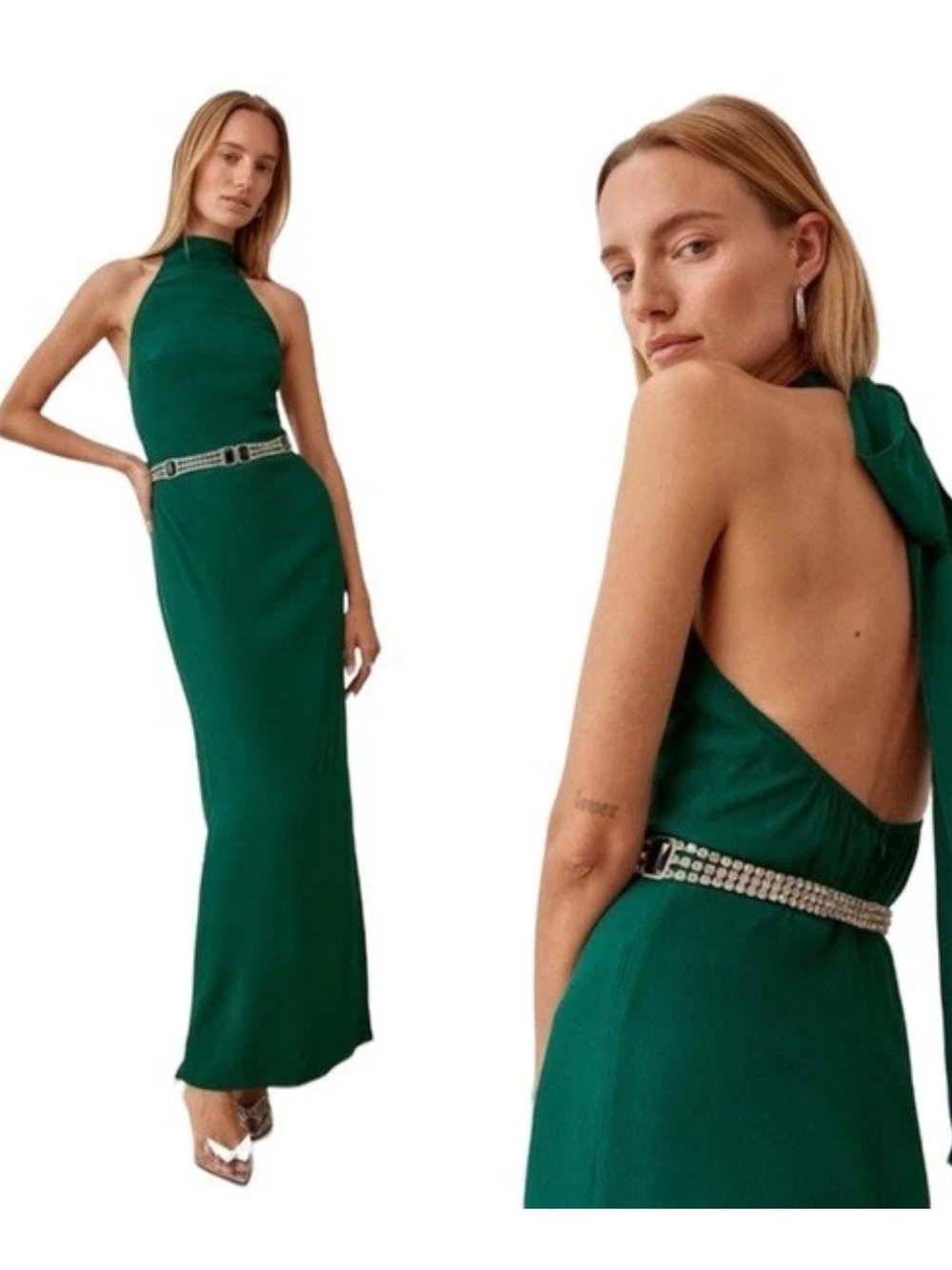 NWT Reformation Green Sycamore Hunter Green Filippa Halter Tie Column $248